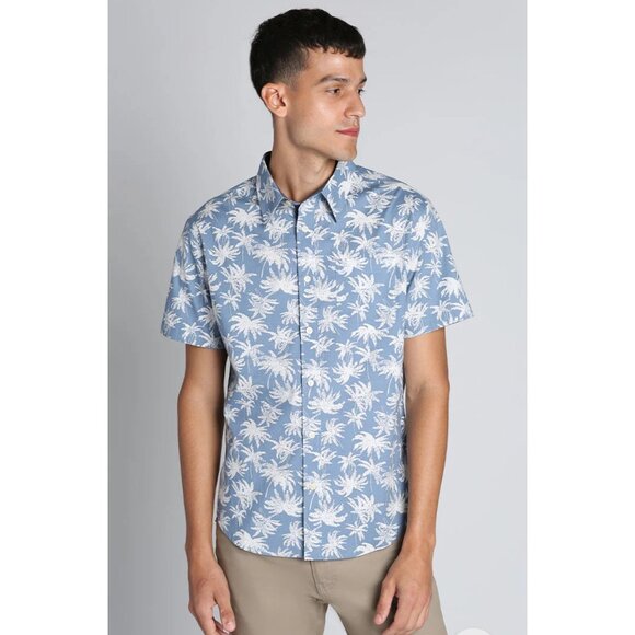 Mens Jachs NY Palm Tree Print Short Sleeve Button-Down Shirt Size L Blue Casual - Picture 1 of 16